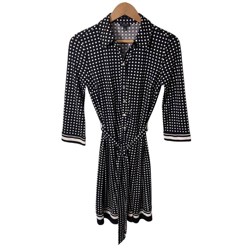Talbots Polka Dot Dress Size Small 3/4 sleeves belted